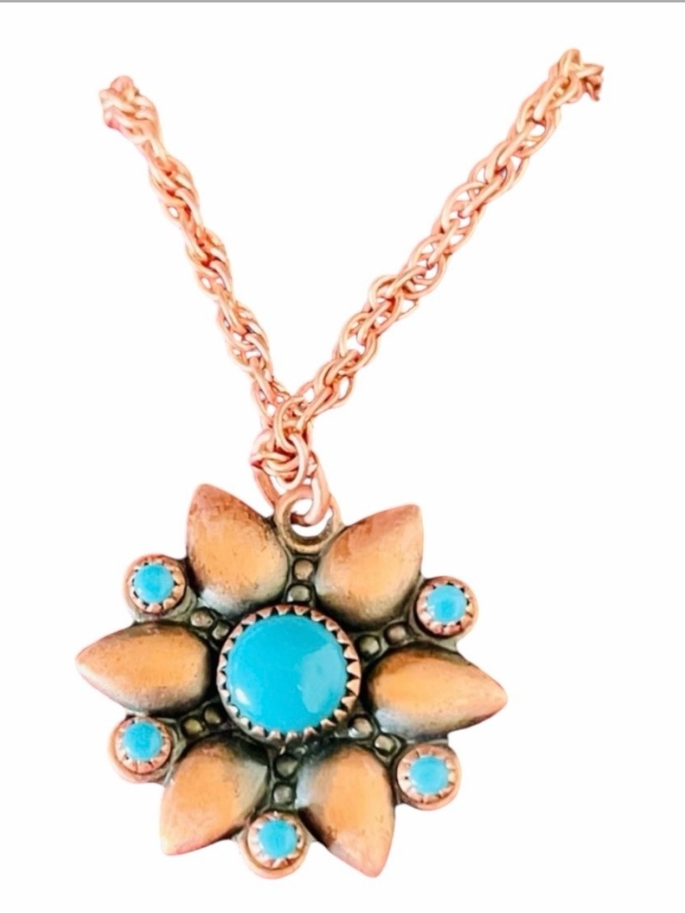 Vintage Copper and Turquoise Pendant Necklace